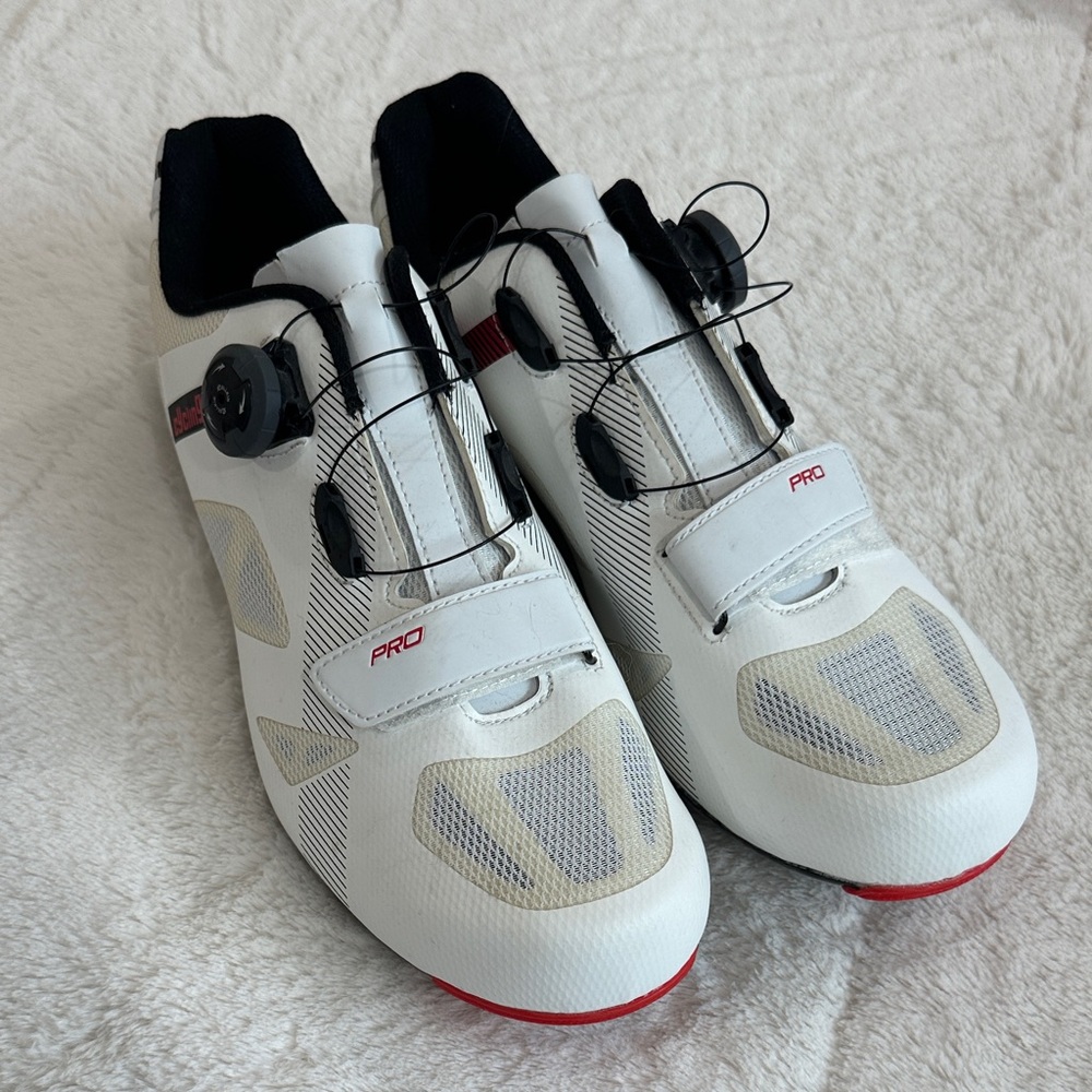White Cycling Shoes with Red Accents